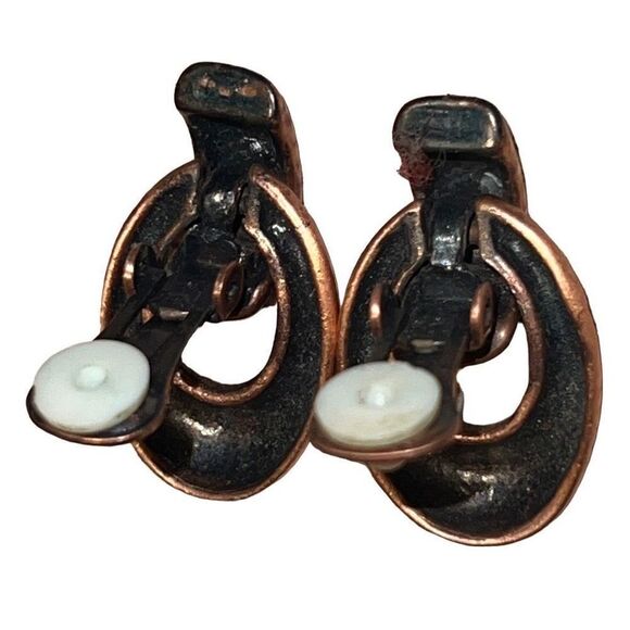 Vintage 1950s Copper Modernist Clip On Door Knocker Earrings - Picture 6 of 12